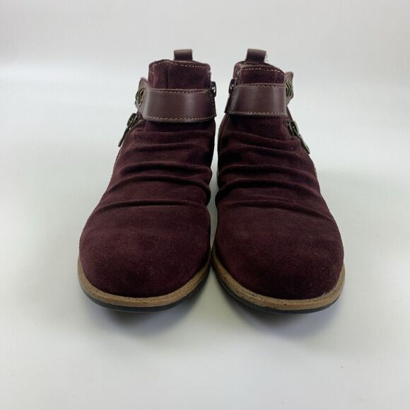 Earth Origins Avani Buckeye Bootie Burgundy Suede Ankle Boot Zip Strap Women 6.5 - Picture 3 of 15